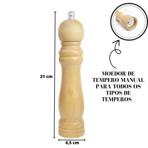 MOEDOR DE PIMENTA MANUAL DE MADEIRA 21CM - AM9999
