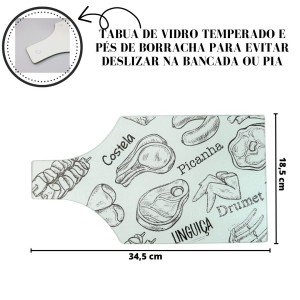 TÁBUA DE CORTE DE VIDRO TEMPERADO DECORADOS 34,5X18,5CM - CZ35X19-B