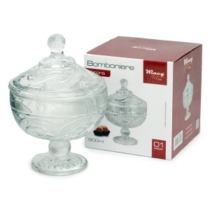 BOMBONIERE VERONA COM TAMPA E PÉ EM VIDRO 14X21,5CM - VDA07035