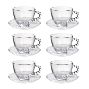 JOGO DE XÍCARAS DE CHÁ DE VIDRO COM PIRES 180ML 12 PEÇAS - 3556