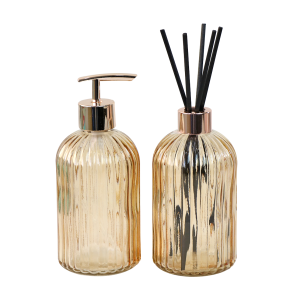 KIT DIFUSOR COM PORTA SABONETE LIQUIDO DE VIDRO EM ALTO RELÊVO 400ML - 96144-AMBAR
