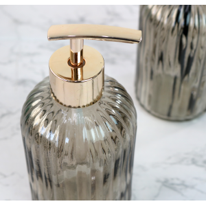 KIT DIFUSOR COM PORTA SABONETE LIQUIDO DE VIDRO EM ALTO RELÊVO 400ML - 96144-FUMÊ