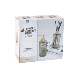 KIT FRASCO DIFUSOR COM PORTA SABONETE LIQUIDO DE VIDRO 340ML - 96146-FUMÊ