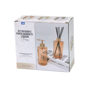 KIT FRASCO DIFUSOR COM PORTA SABONETE LIQUIDO DE VIDRO 340ML - 96146-GR