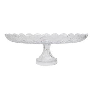 PRATO OVAL COM PÉ DE VIDRO EM RELEVO 23X36CM - 741015W