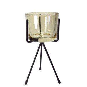 CASTIÇAL DE VIDRO LISO COM SUPORTE EM METAL 9X23,5CM - F193931