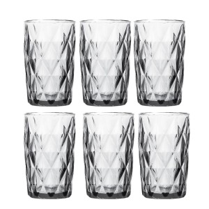 JOGO COM 6 COPOS EM VIDRO DESIGN EM ALTO RELEVO 350ML - BF3772