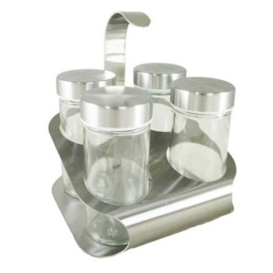 PORTA CONDIMENTO DE METAL COM SUPORTE COM 5 PEÇAS - TRC8421