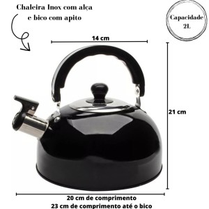 CHALEIRA INOX COLOR COM ALÇA E BICO COM APITO 2 LITROS - 3889-PT