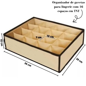 ORGANIZADOR DE GAVETAS PARA LINGERIE 16 ESPAÇOS TNT 36X28X10CM - 5582