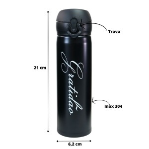 GARRAFA ISOTÉRMICA AÇO INOX TRAVA VACUUM CUP 380ML - GDR0302-B