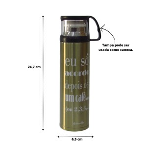 GARRAFA ISOTÉRMICA DE INOX COM FRASE E TAMPA COM COPO 450 ML - GDR0085-DOU2