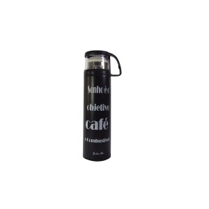 GARRAFA ISOTÉRMICA DE INOX COM FRASE E TAMPA COM COPO 450ML - GDR0085-P1