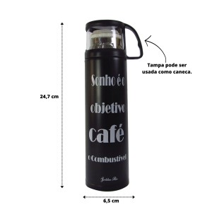 GARRAFA ISOTÉRMICA DE INOX COM FRASE E TAMPA COM COPO 450ML - GDR0085-P1