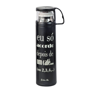 GARRAFA ISOTÉRMICA DE INOX COM FRASE E TAMPA COM COPO 450ML - GDR0085-P4