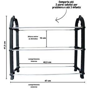 SAPATEIRA COM 03 DIVISÓRIAS DE METAL 47X17X41,5CM - 7995