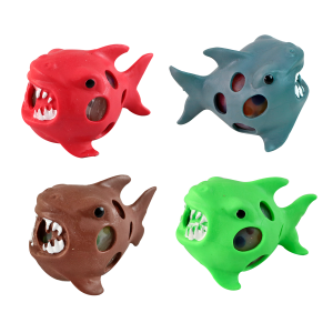 BRINQUEDO TUBARÃO DE PLÁSTICO ANTI-ESTRESSE C/ 4 UNI. - ZD004-UNI