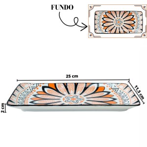TRAVESSA RETANGULAR DE CERÂMICA ESTAMPADA 25X11,5X2CM - ZY033-A