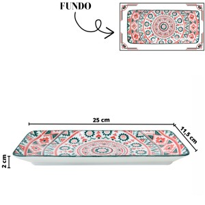 TRAVESSA RETANGULAR DE CERÂMICA ESTAMPADA 25X11,5X2CM - ZY033-F