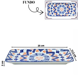 TRAVESSA RETANGULAR DE CERÂMICA ESTAMPADA 25X11,5X2CM - ZY033-K