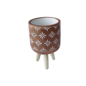 VASO DE CIMENTO COM SUPORTE EM TRIPÉ DE MADEIRA 18CM - HD01774-A