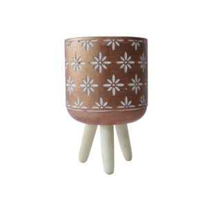 VASO DE CIMENTO COM SUPORTE EM TRIPÉ DE MADEIRA 18CM - HD01774-A