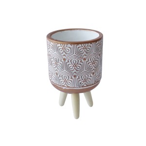 VASO DE CIMENTO COM SUPORTE EM TRIPÉ DE MADEIRA 18CM - HD01774-B