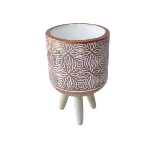 VASO DE CIMENTO COM SUPORTE EM TRIPÉ DE MADEIRA 18CM - HD01774-C