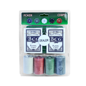 JOGO DE POKER 100 FICHAS 1 FICHA DEALER 2 BARALHOS 1 FELTRO - IM42056