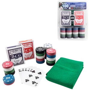 JOGO DE POKER 100 FICHAS 1 FICHA DEALER 2 BARALHOS 1 FELTRO - IM42056