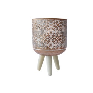 VASO DE CIMENTO COM SUPORTE EM TRIPÉ DE MADEIRA 18CM - HD01774-C