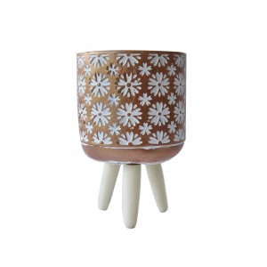 VASO DE CIMENTO COM SUPORTE EM TRIPÉ DE MADEIRA 18CM - HD01774-D