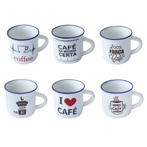 JOGO COM 6 CANECAS DE PORCELANA ESTAMPAS SORTIDAS 50ML - HD53201