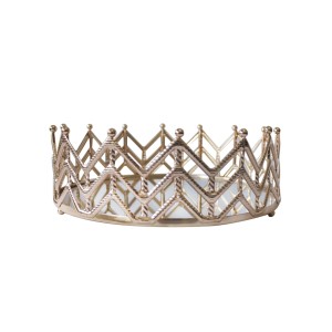 BANDEJA DE METAL EM FORMA DE COROA COM ESPELHO 8X26CM - 2993