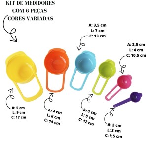 KIT COLHERES MEDIDORAS EM PLÁSTICO COM 6 PEÇAS COLORIDAS  - CA09446