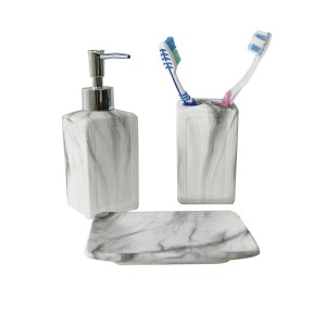 JOGO DE DE BANHEIRO DE CERÂMICA COM 03 PEÇAS MARMORIZADO - BRXD10087
