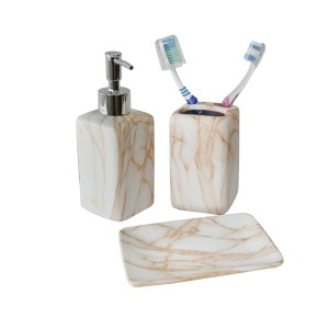 JOGO DE DE BANHEIRO DE CERÂMICA COM 03 PEÇAS MARMORIZADO - BRXD10091