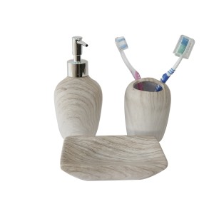 JOGO DE DE BANHEIRO DE CERÂMICA COM 03 PEÇAS MARMORIZADO - BRXD10089