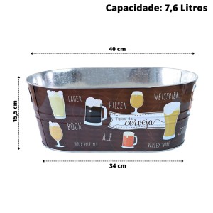 BALDE DE GELO DECORADO METAL RETANGULAR PARA CERVEJA 7,6L - CA12216-D
