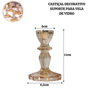 CASTIÇAL DE VIDRO NA COR ÂMBAR SODO CALCICO 6,5X11CM - CA16237