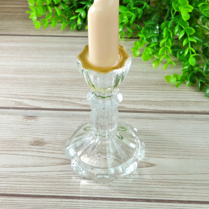 CASTIÇAL DE VIDRO SODO CALCICO COM BORDA DOURADA 6,5X11CM  - CA16238