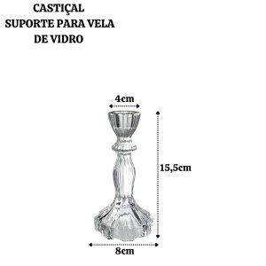 CASTIÇAL DE VIDRO SODO CALCICO COM BORDA DOURADA 8X15,5CM - CA16241