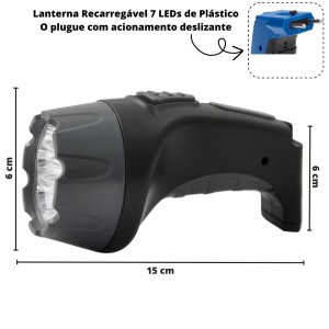 LANTERNA RECARREGAVEL 7 LEDS DE PLÁSTICO BIVOLT- ALL51103-PT