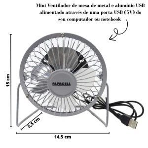VENTILADOR DE MESA DE METAL E ALUMÍNIO 15X14.5 - AL12005-CZ