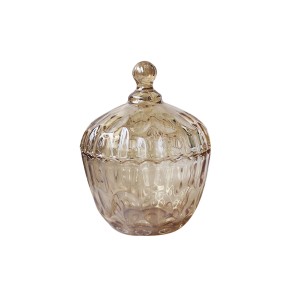 BOMBONIERE DE VIDRO COM TAMPA NA COR AMBAR 11X14CM - F194219