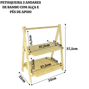 PETISQUEIRA 2 ANDARES DE BAMBU COM ALÇA E PÉS DE APOIO - CX152