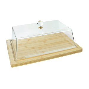 BANDEJA DE BAMBU RETANGULAR COM TAMPA DE ACRÍLICO 38X28X1.7CM - CX111-A
