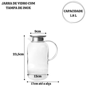 JARRA DE VIDRO COM TAMPA DE INOX 1,8LITROS - DT8404