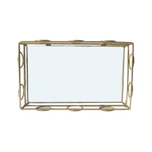 BANDEJA DE METAL ESPELHADA RETANGULAR DE VIDRO 20X12.5CM - KIT201-DOU