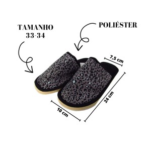 PANTUFA DE POLIÉSTER ESTAMPA ONCINHA JUVENIL E ADULTO 33/34-BF2262-33/34-PT